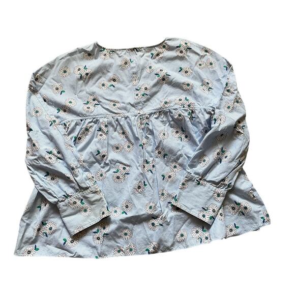 Daisy Floral Light Blue Striped Shirt Size XL Womens Cotton Spring Feminine - Picture 2 of 7